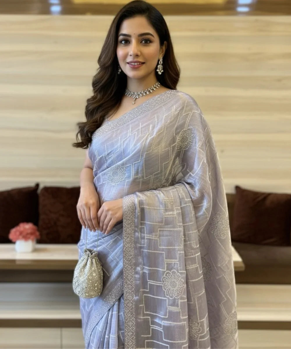 Grey Organza Saree