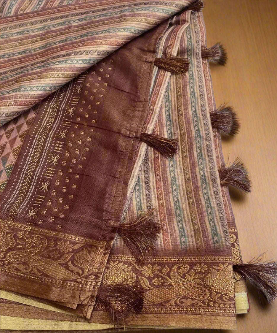 Self-Striped Silk Blend Saree