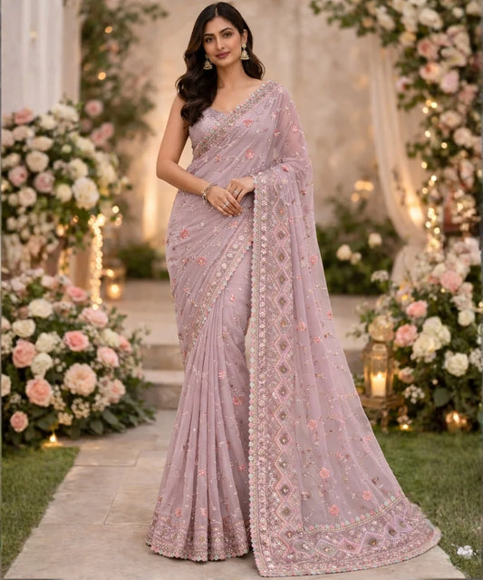 Premium Occasion Saree with Floral Embroidery | Wedding & Sangeet Wear