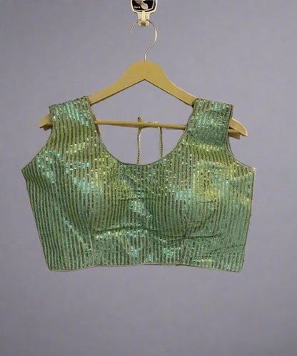 Pista Green Sequin Blouse for Party