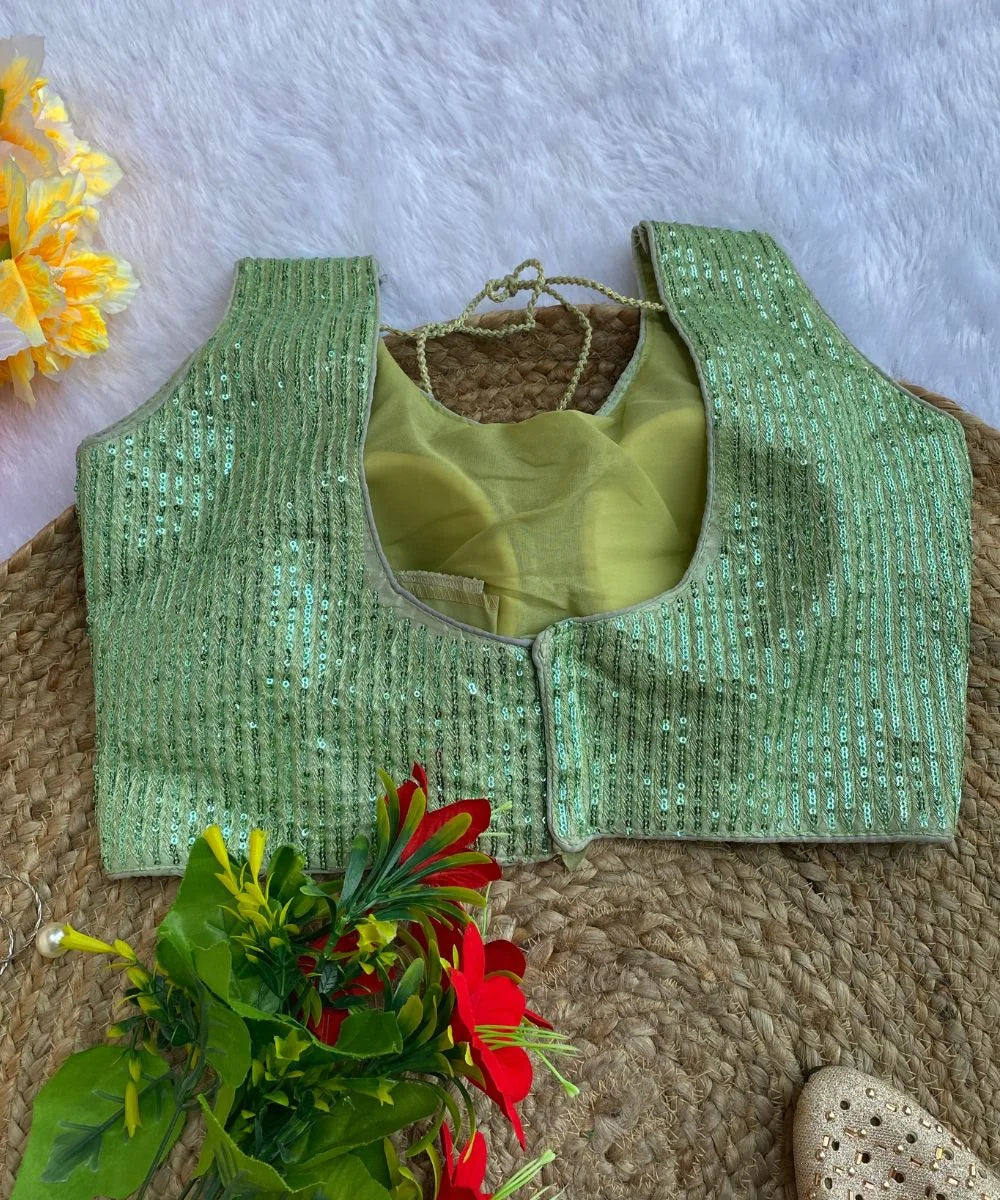 Pista Green Sequin Blouse for Party