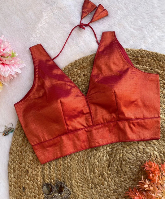 Pinkish-Orange Colored Self-Printed Blouse