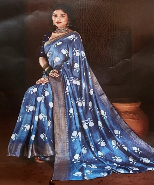 Blushing Blue Floral Saree