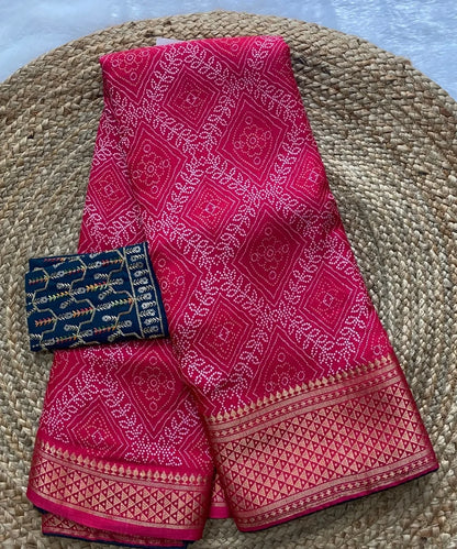 Pink Bandhani Cotton Silk Saree