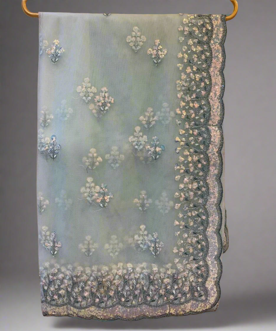 Blue Bloom Net Saree