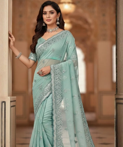 Blue Bloom Net Saree