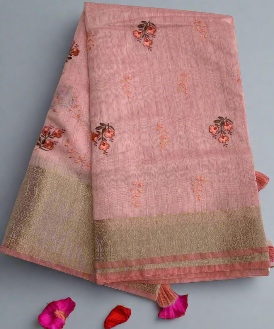 Peach Colored Floral Saree