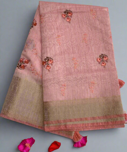 Peach Colored Floral Saree