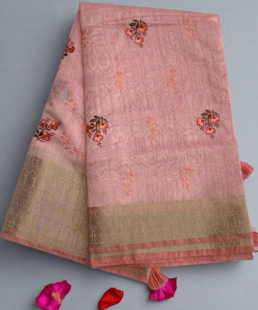 Peach Colored Floral Saree