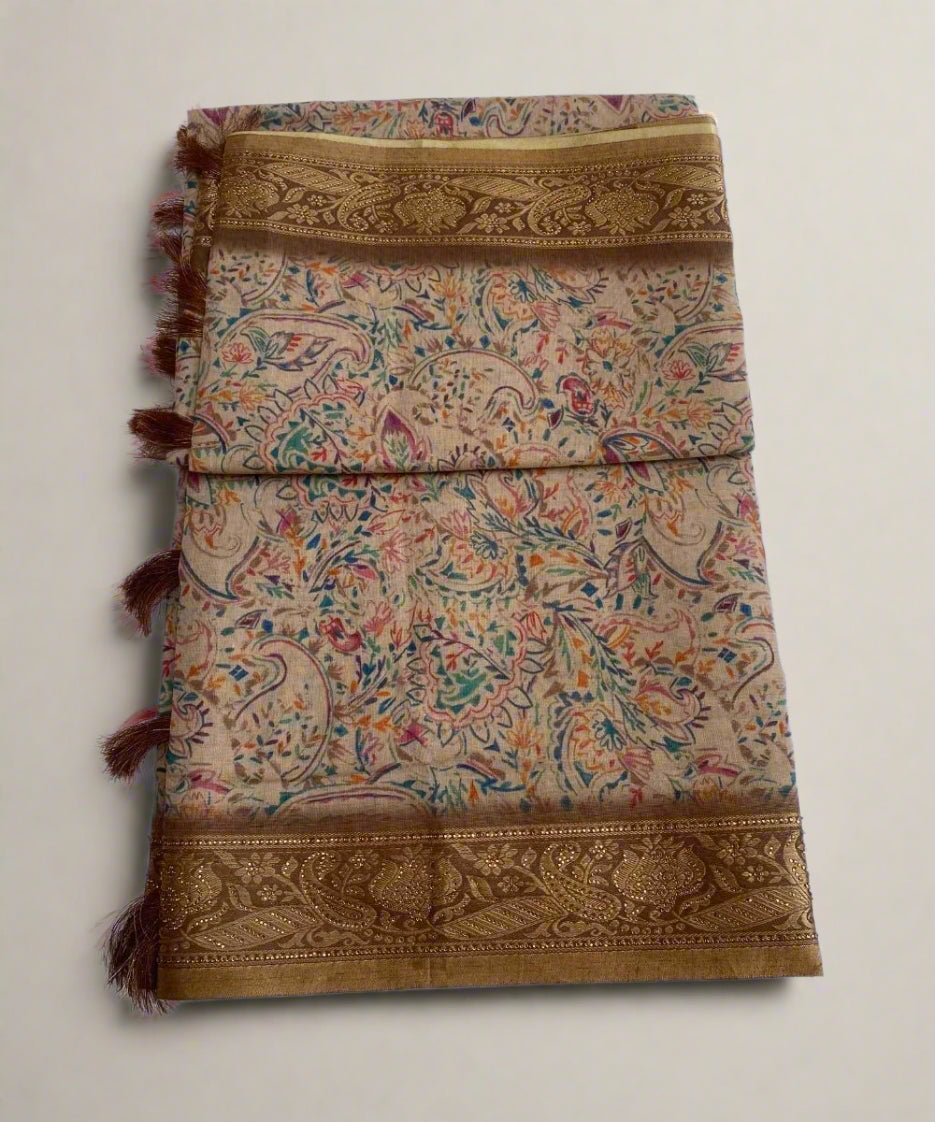 Beige Colored Formal Saree