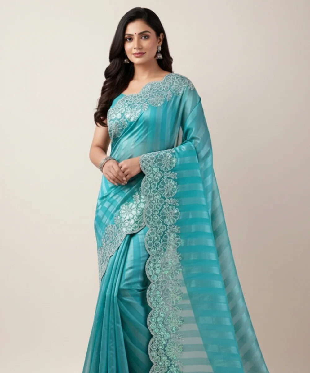 Sea Blue Floral Occasion Saree