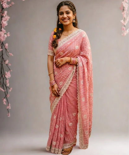 Blush Pink Chiffon Saree