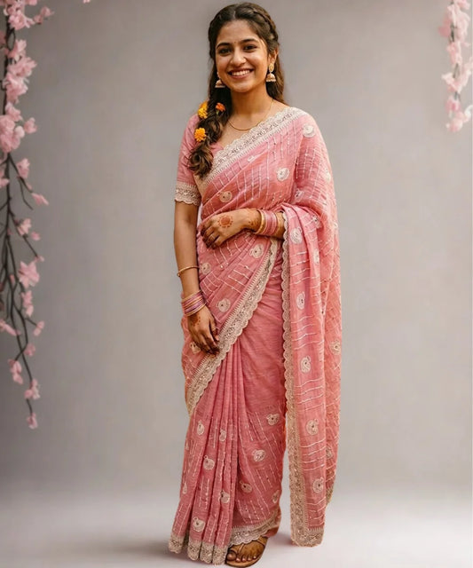 Blush Pink Chiffon Saree