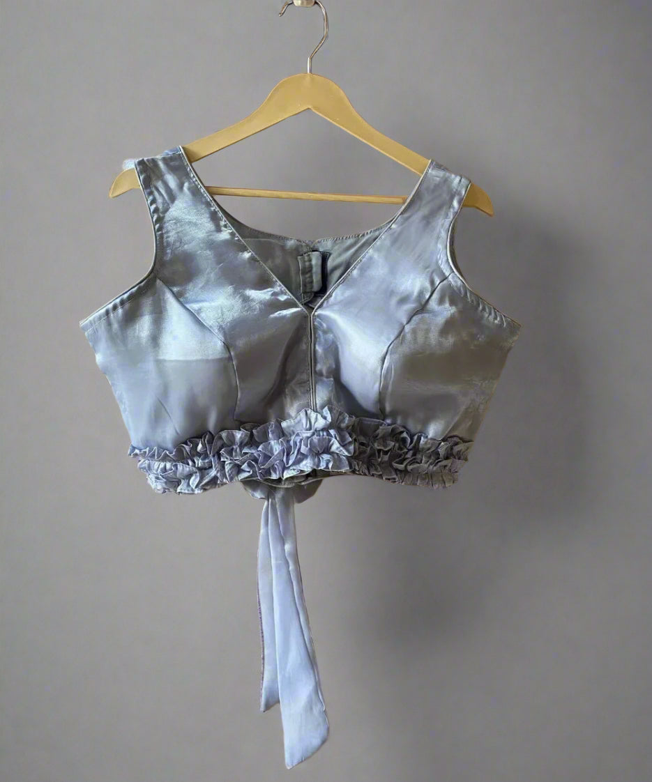 Grey Ruffled Party Wear Blouse