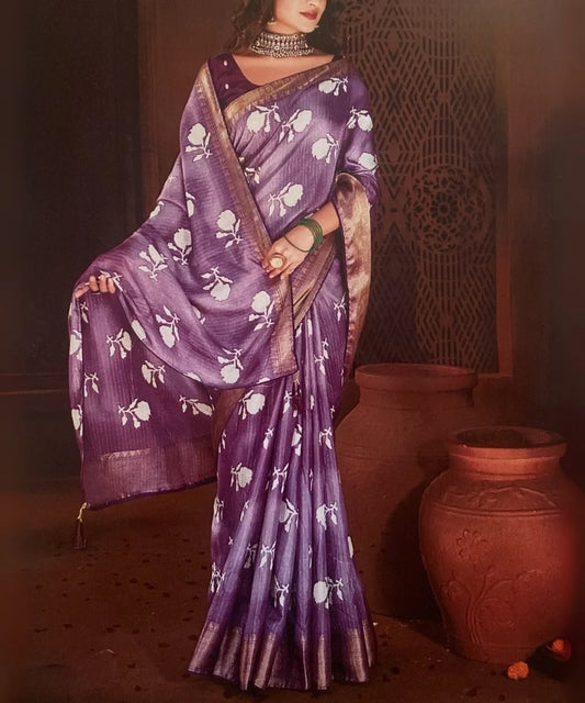 Purple Colored Floral Print Saree