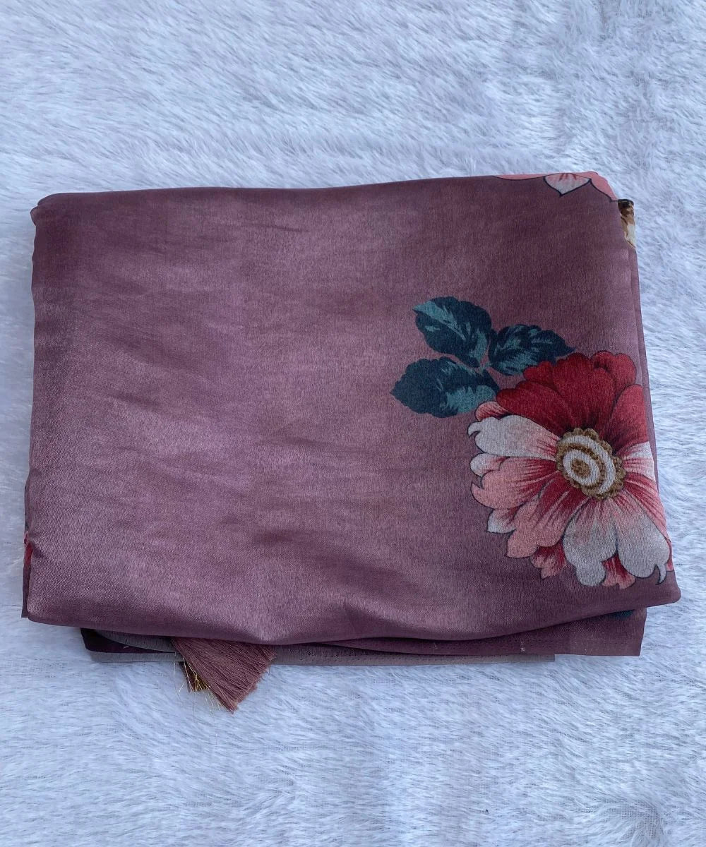 Purple Floral Print Saree
