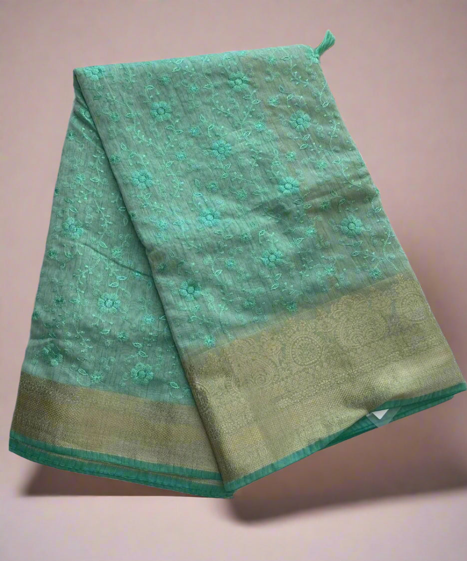 Sea Green Colored Saree