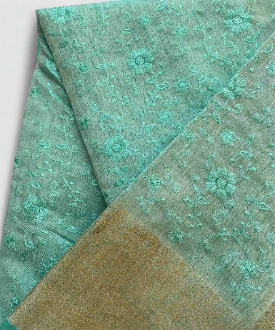 Sea Green Colored Saree