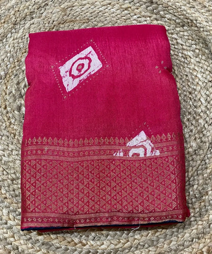 Pink Bhandej Saree for Karwa Chauth