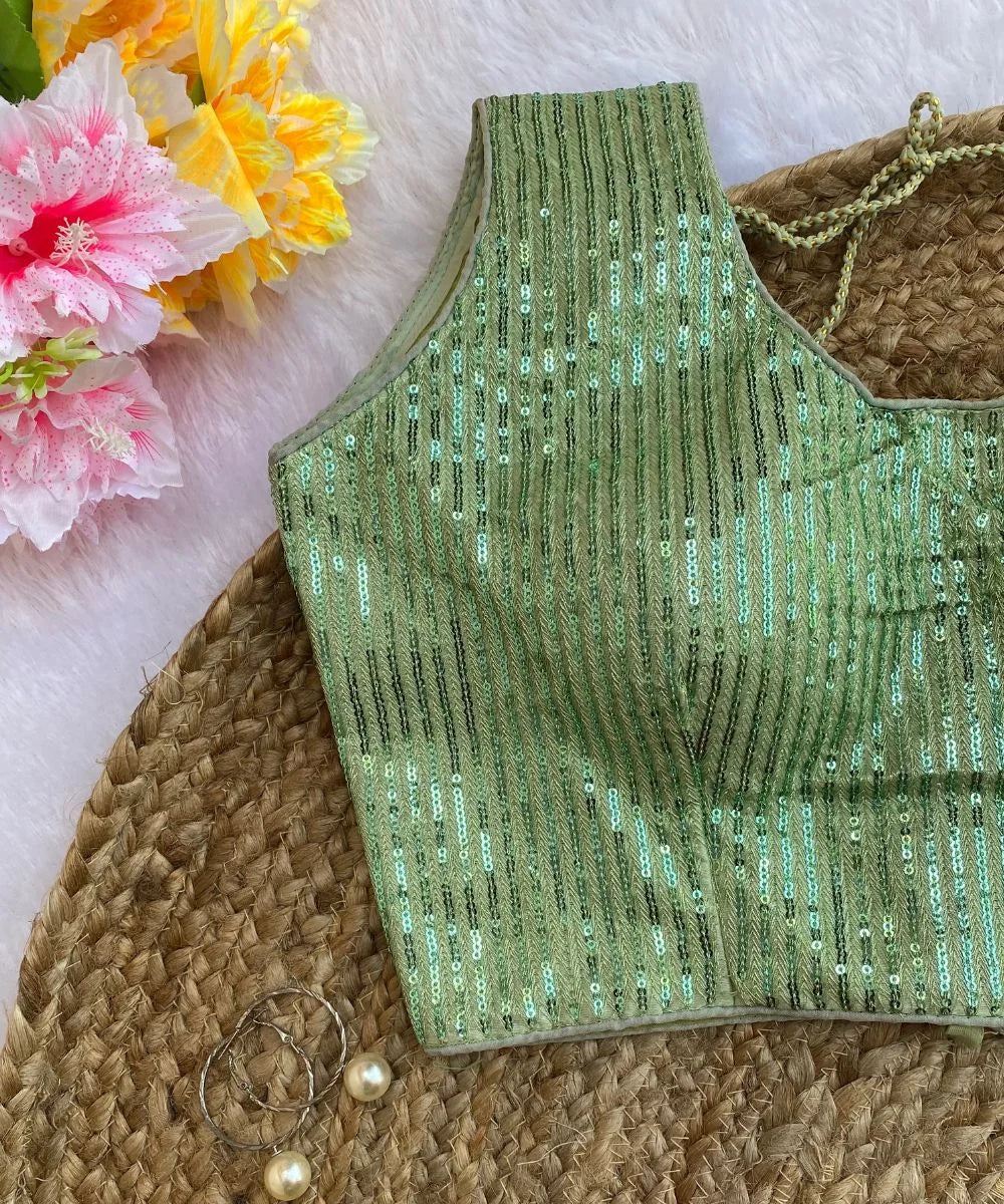 Pista Green Sequin Blouse for Party