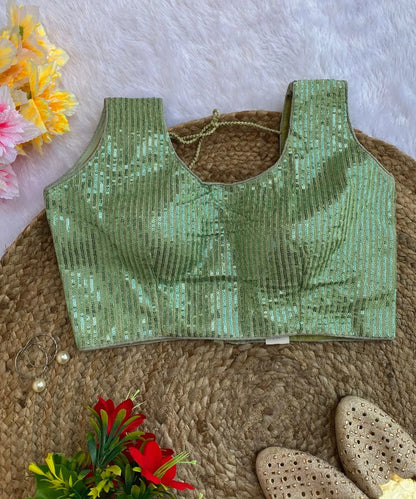 Pista Green Sequin Blouse for Party