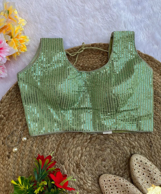 Pista Green Sequin Blouse for Party