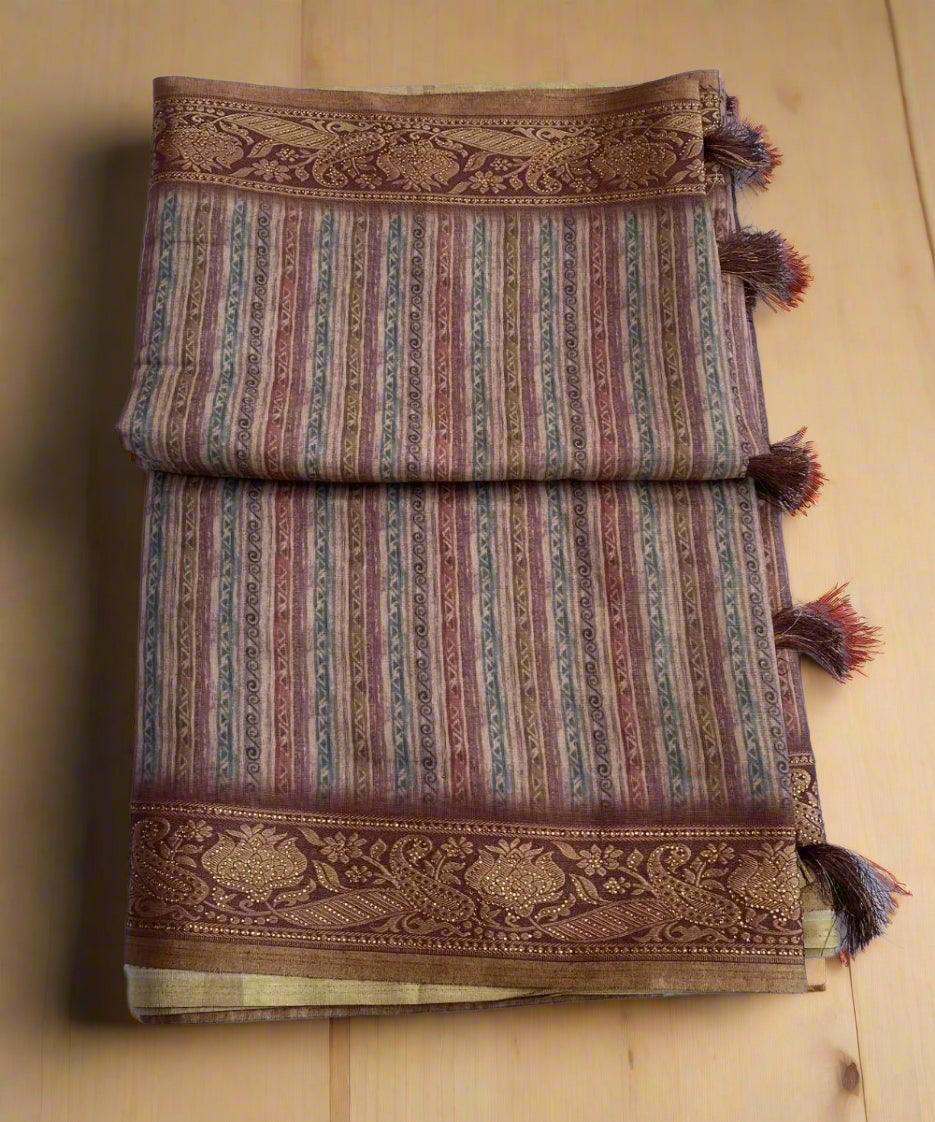 Self-Striped Silk Blend Saree