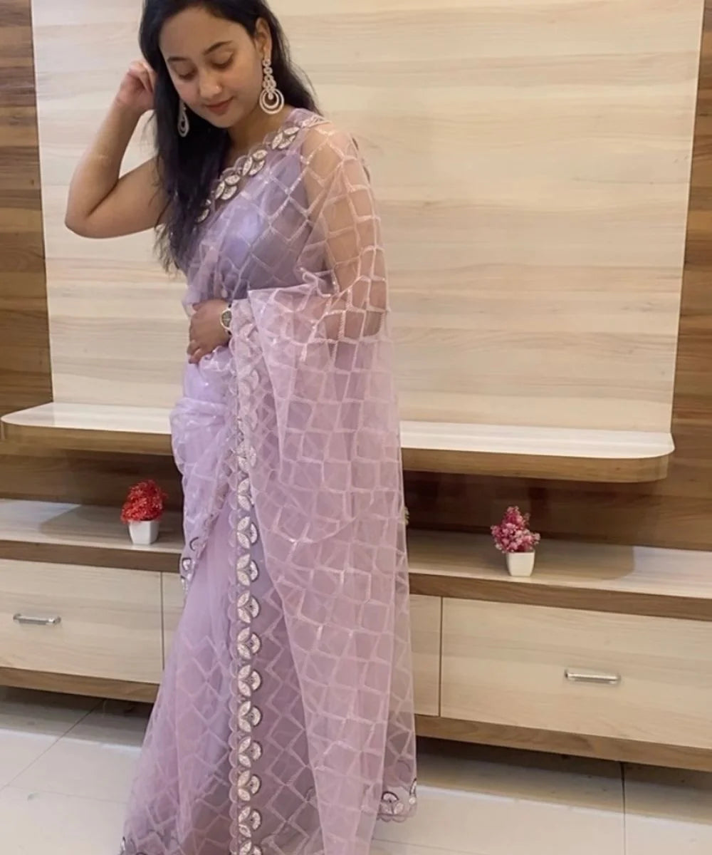 Net Lavender Saree