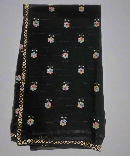 Black Chiffon Saree for Cocktail Party