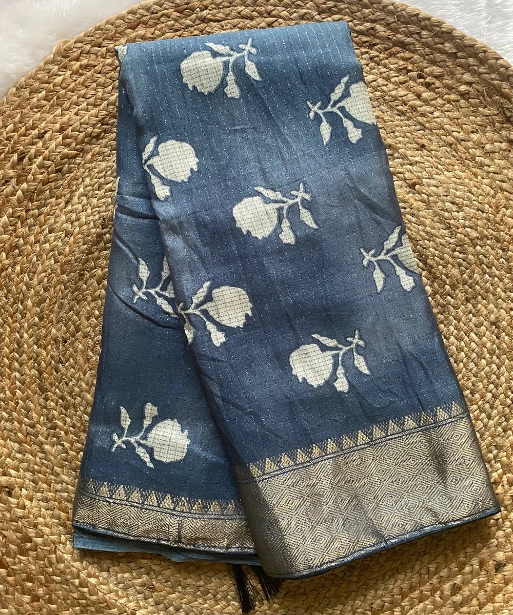 Blushing Blue Floral Saree
