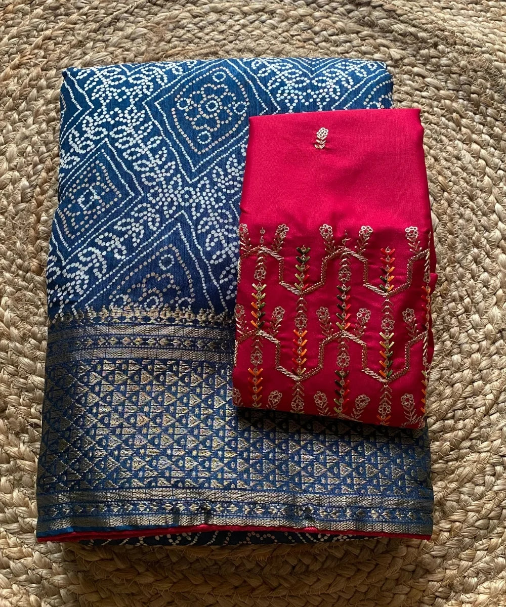 Blue Bandhani Saree for Women