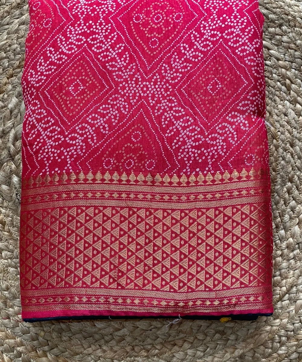 Pink Bandhani Cotton Silk Saree