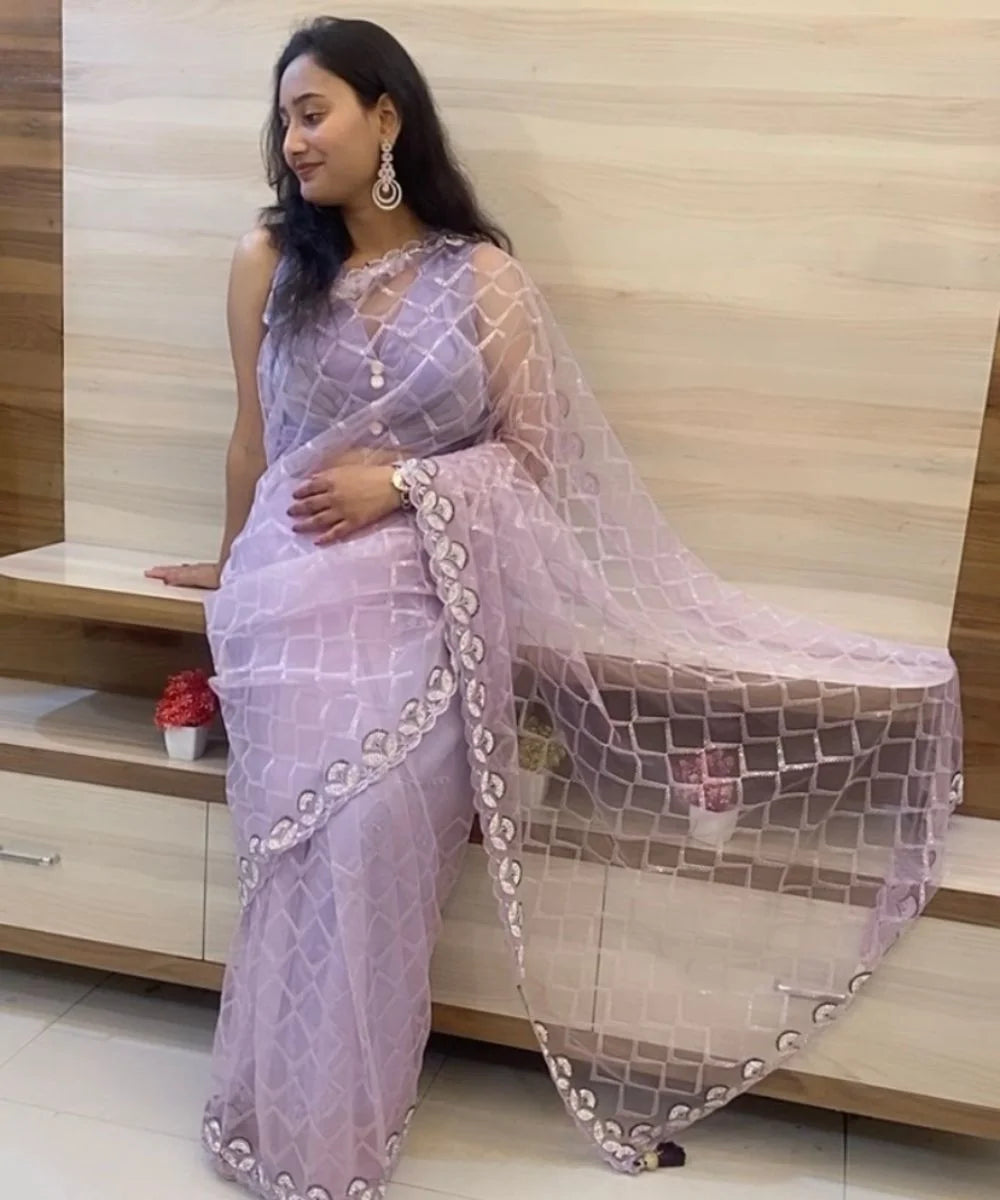 Net Lavender Saree