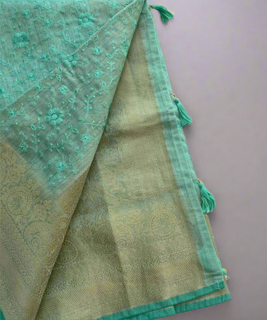 Sea Green Colored Saree