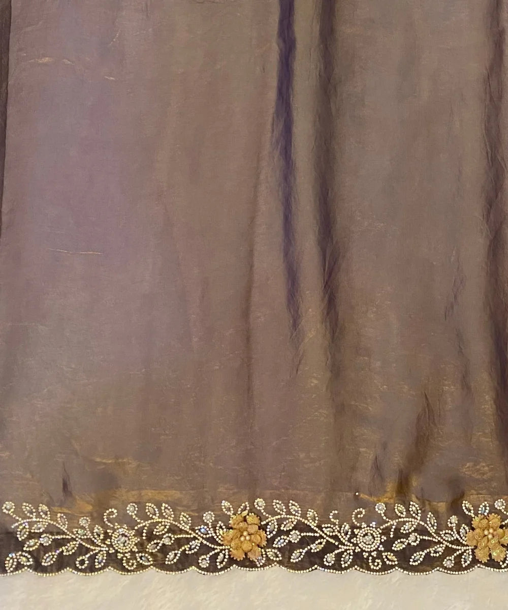 Golden-Dust Colored Satin Tissue Saree for Occasion