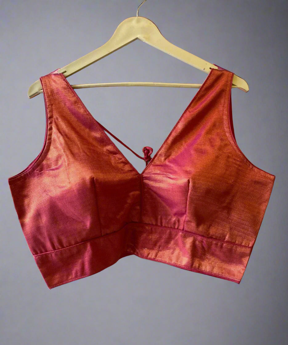 Pinkish-Orange Colored Self-Printed Blouse