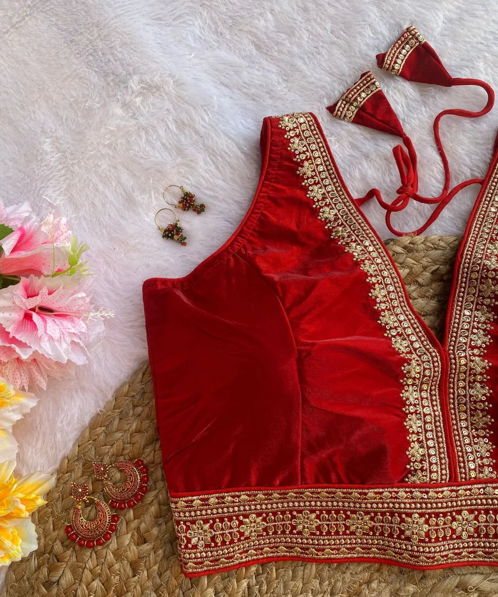 Zoom image of Red Embroidered party Wear Blouse