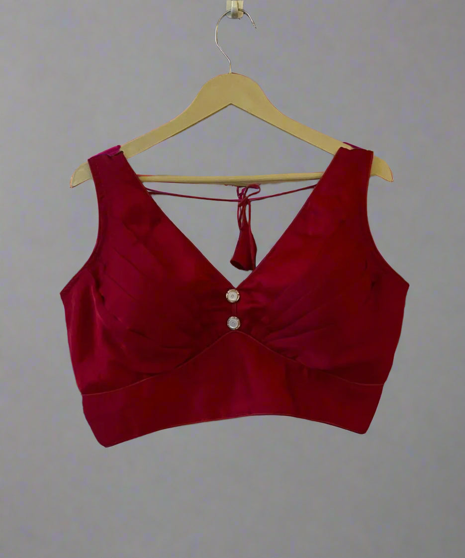 Red v-neck  blouse for girls
