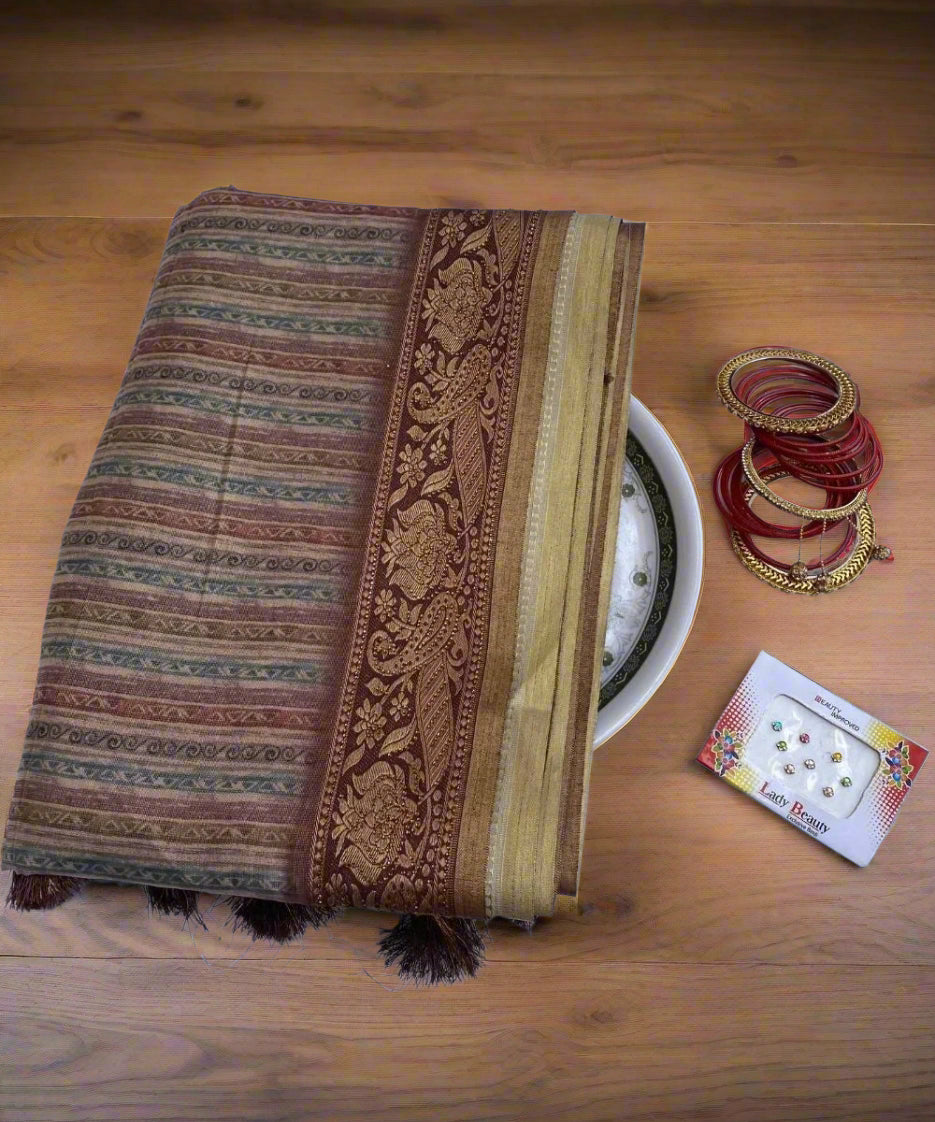 Self-Striped Silk Blend Saree