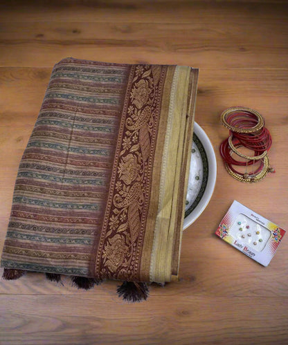 Self-Striped Silk Blend Saree