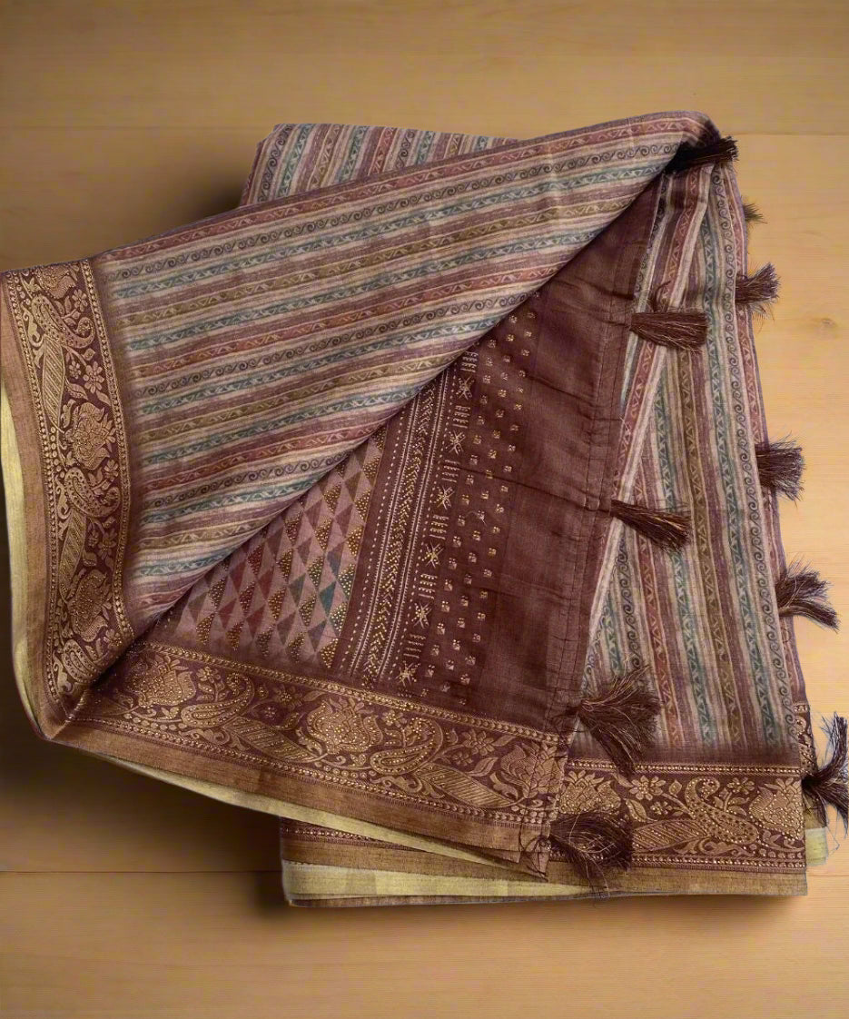 Self-Striped Silk Blend Saree