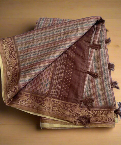 Self-Striped Silk Blend Saree