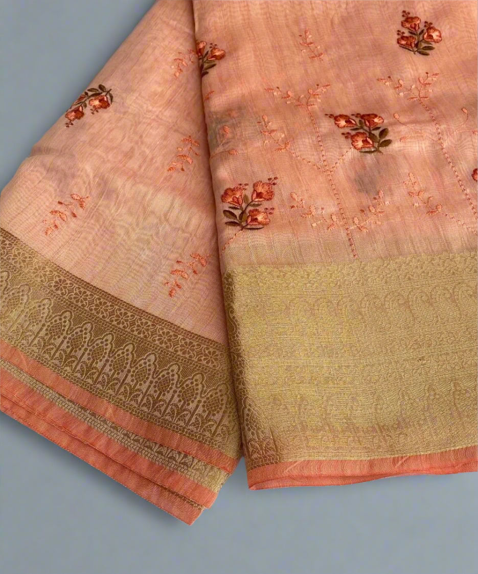 Peach Colored Floral Saree
