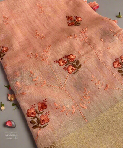Peach Colored Floral Saree