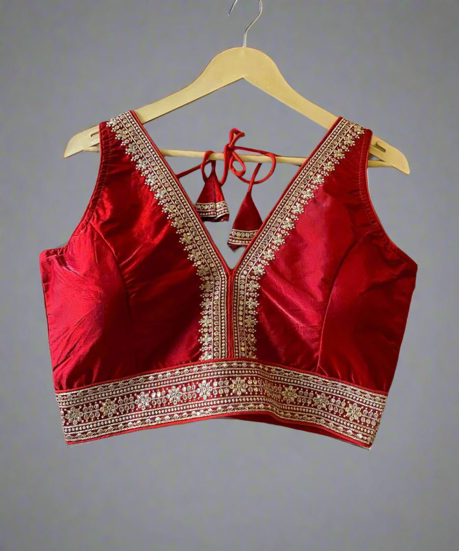 Zari and sequin embroidered red blouse