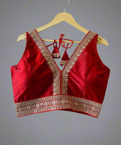 Zari and sequin embroidered red blouse