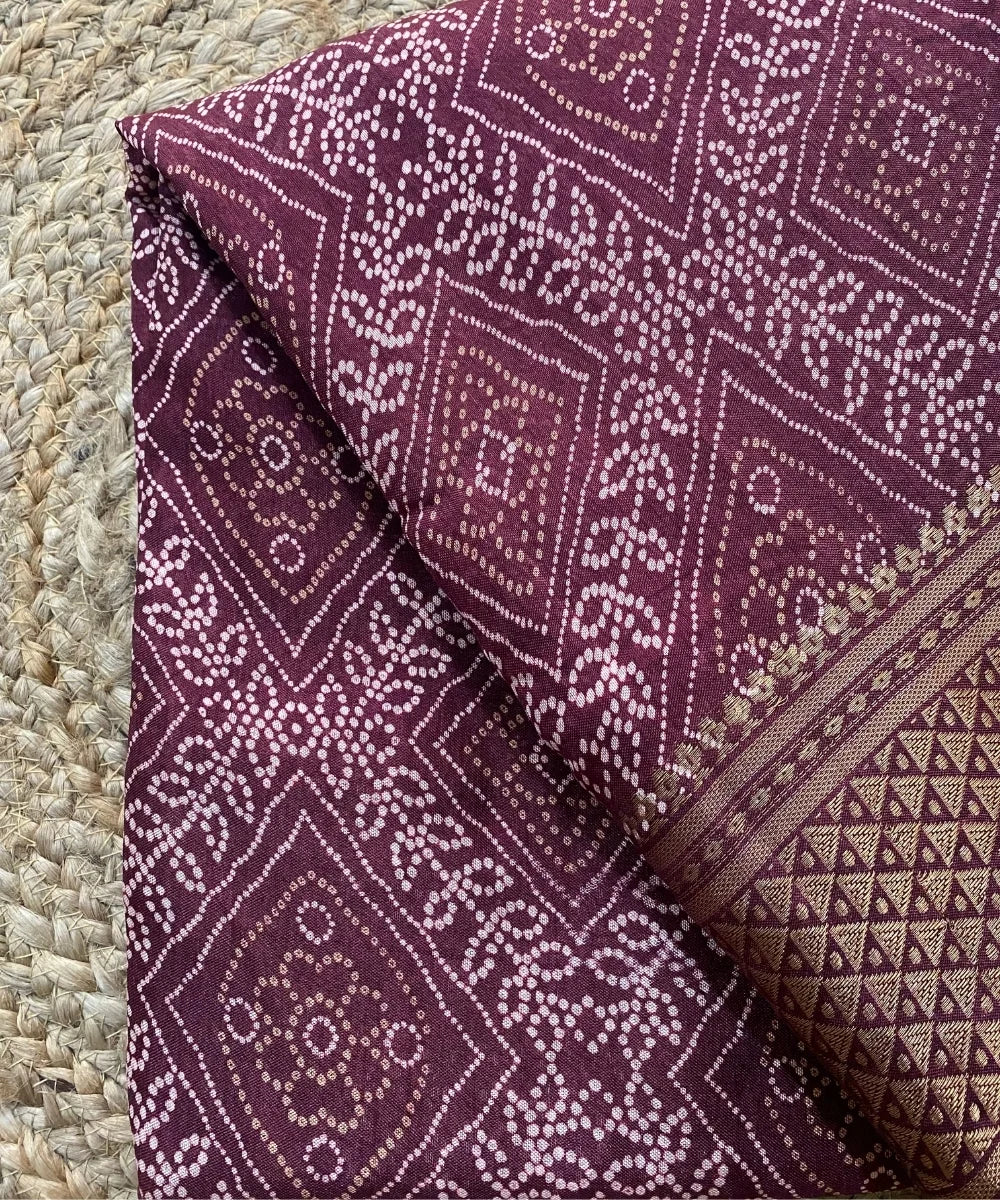 Wine Printed Bandhani Saree