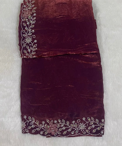Wine Colored Satin Tissue Saree for Occasion
