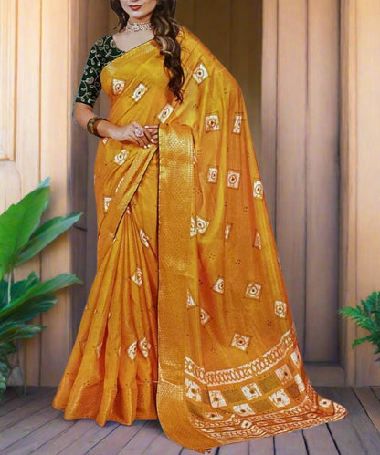 Elegant Yellow Bandhej Saree